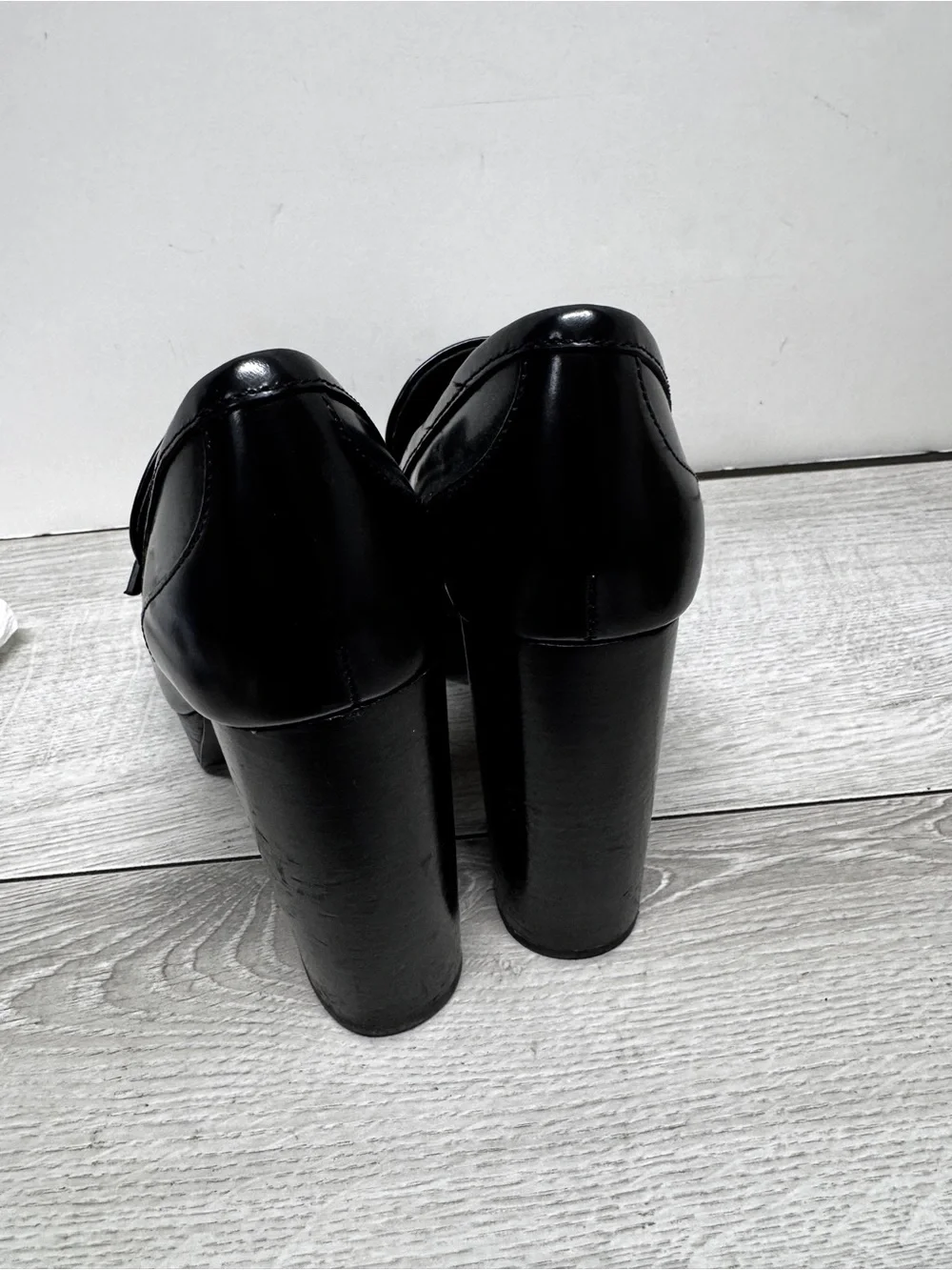 Coach Ilyse BLACK & White Leather platform Loafer Shoes US 6.5-36.5